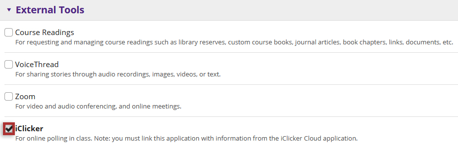 Select iClicker in the Plugin Tool Selection