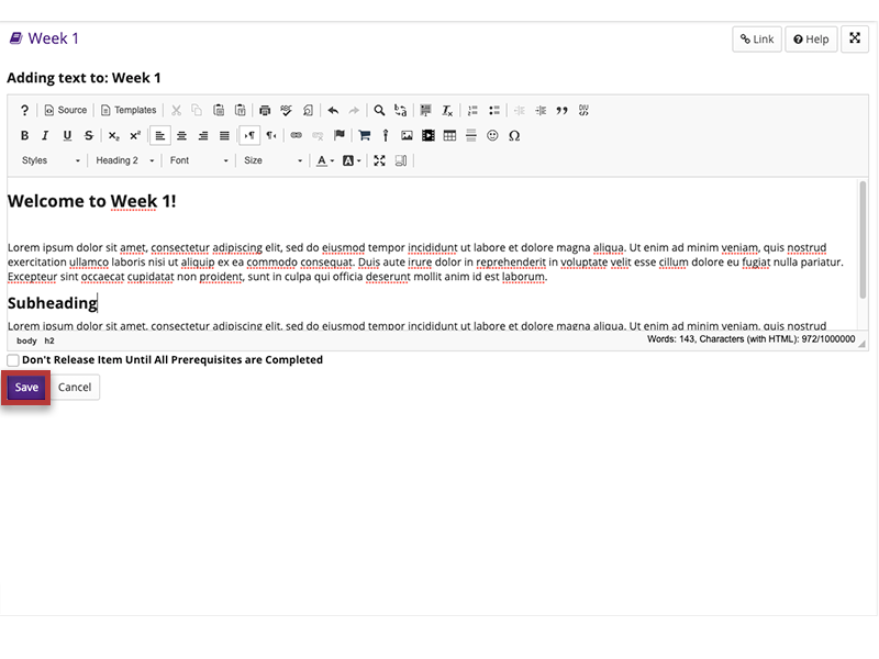 Screenshot of the Rich Text Editor.