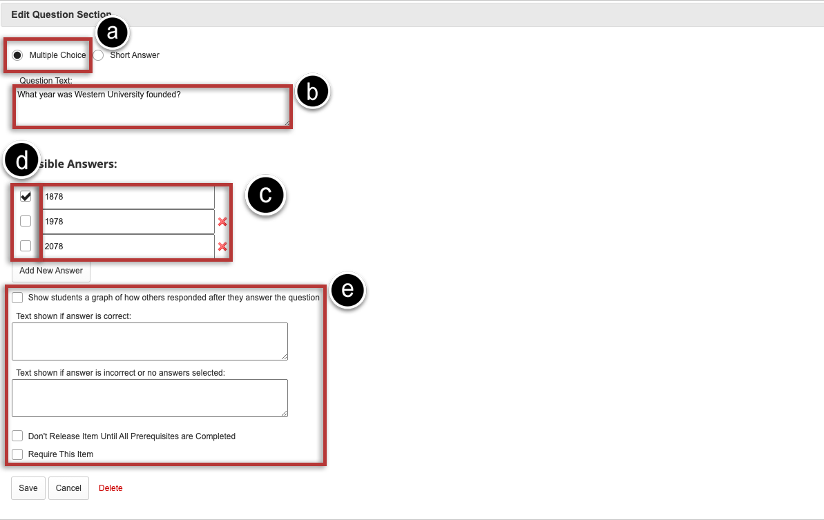 Screenshot of the Multiple Choice question settings window.