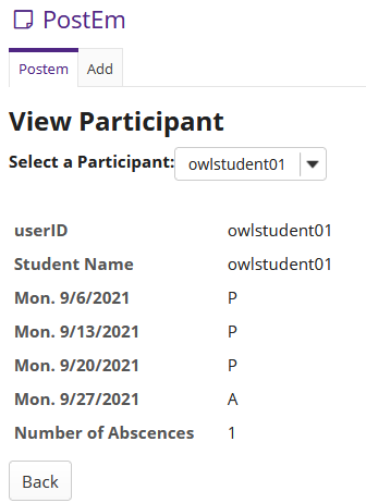 Screenshot of an individual student's feedback.