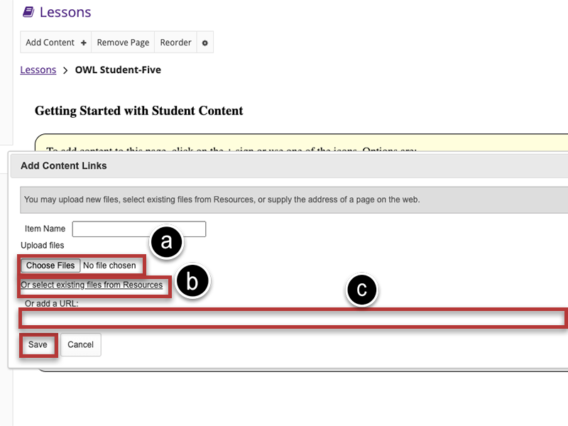 Screenshot of the Add Content Link configuration menu.