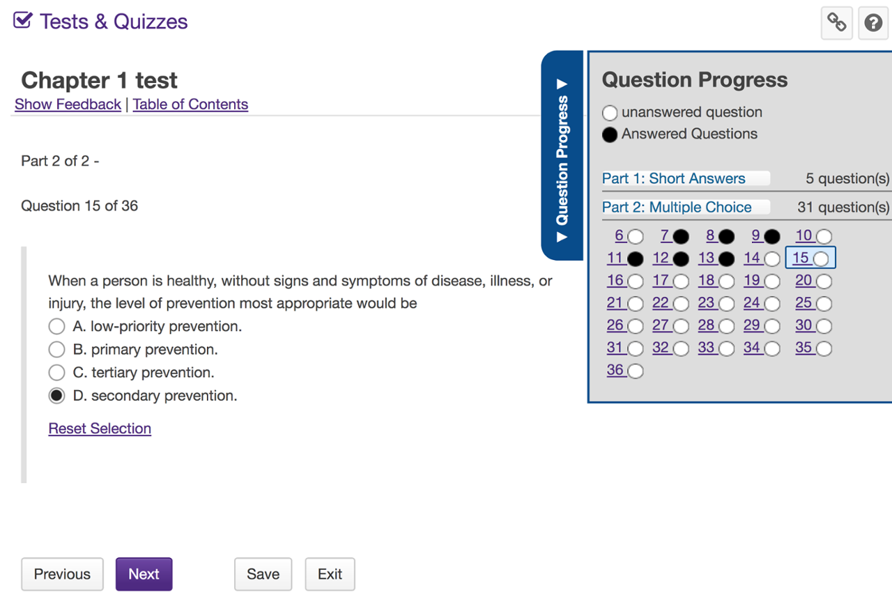 Screenshot of the question progress panel during a quiz attempt.
