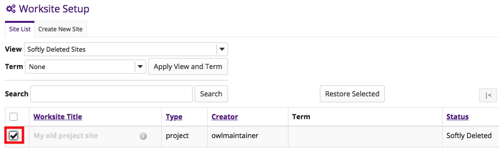 Screenshot of the Worksite Setup in OWL with the first site in the list selected