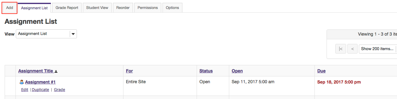 Click Add to create a new assignment.