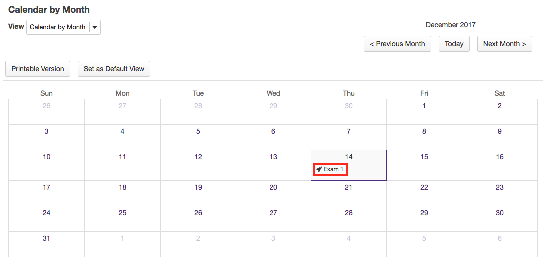 Screenshot of the calendar view with an event highlighted