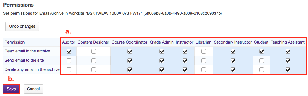 Modify the permissions for the roles listed.