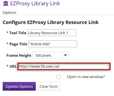 Enter the URL of the resource in the third text field.
