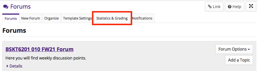 Select the Statistics & Grading tab
