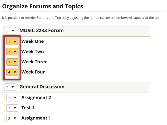 Select the appropriate number next to the Forum or Topic 
