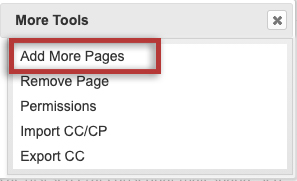 Screenshot of the More Tools menu expanded with the Add More Page option highlighted.