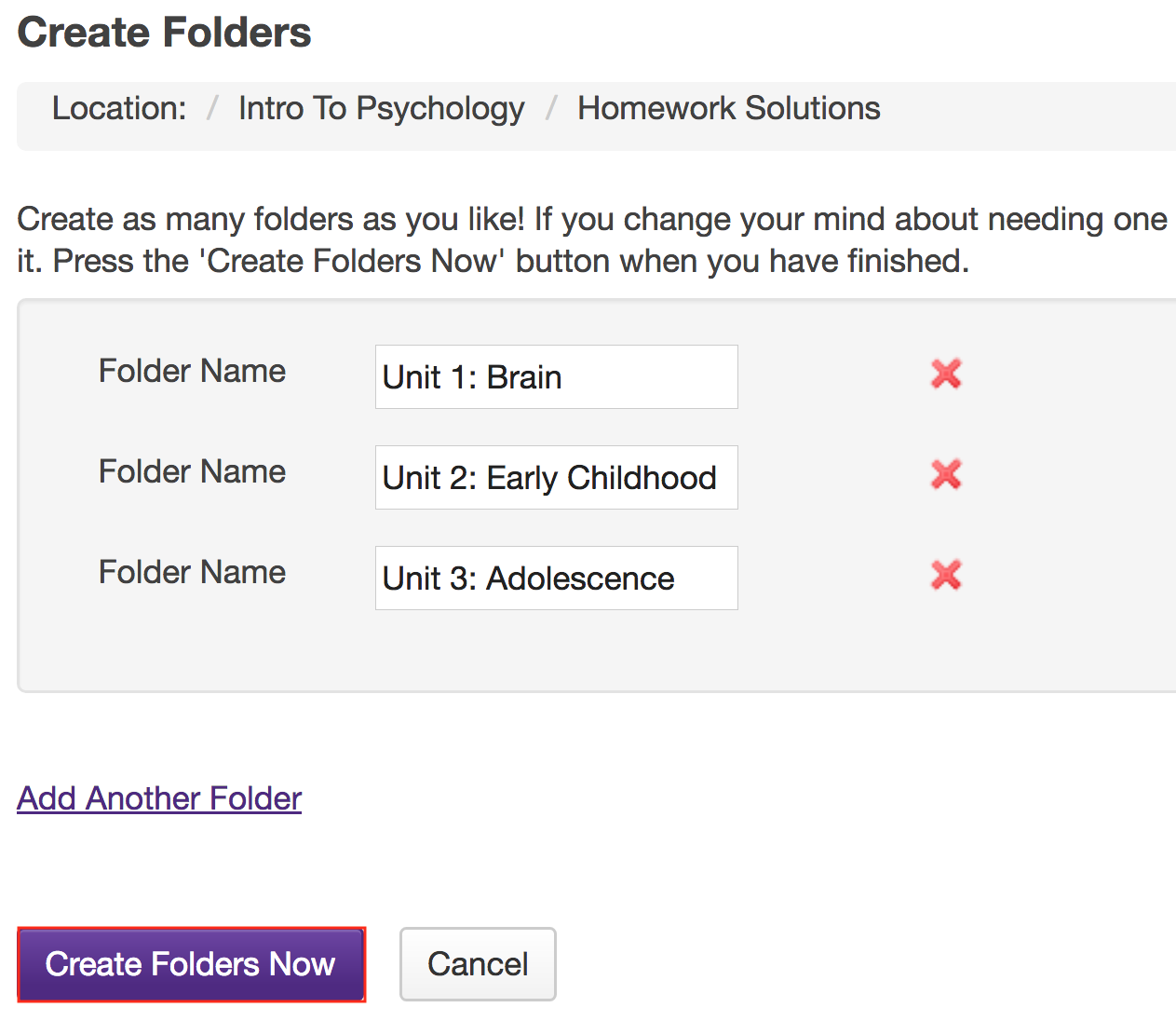 Click Create Folders Now.