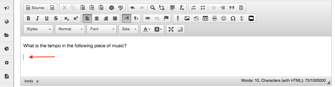 Screenshot of text editor with cursor positioned in desired location.