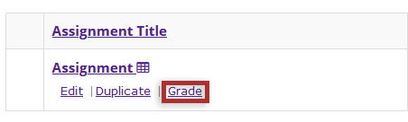 Screenshot of OWL Gradebook tool. Displays how to select an assignment to grade with rubric.