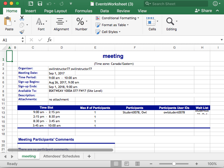View information in Excel.