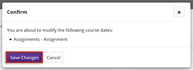 Screenshot of Site Info OWL tool. Displays confirmation dialog box to save changes to date adjustments.