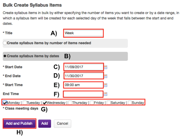 Enter syllabus title and date information.