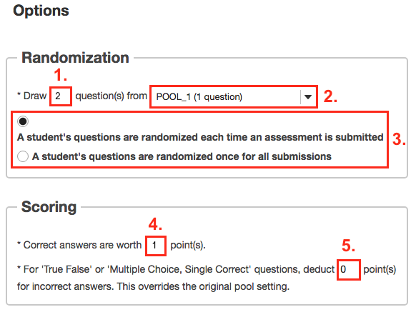 Set the options for the random set.