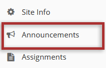 Screenshot of OWL Announcements tool, displays link to tool in site side navigation.