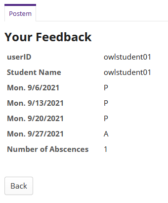 Screenshot of the feedback showing attendance.
